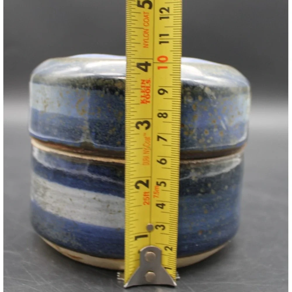 Studio Pottery Lidded Jar Blue Speckled Stoneware Trinket Box Handmade 4in
